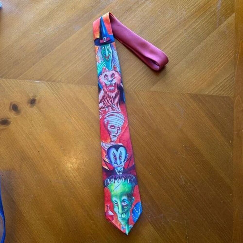 1990 Ralph Marlin & Co ”Monster Mash” Necktie Dracula Werewolf Witch Halloween